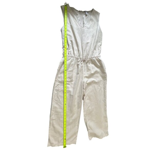 New Linen Blend Jumpsuit Sz 8 Beach Coastal Resort Vacation V-Neck Drawstring - Picture 9 of 16